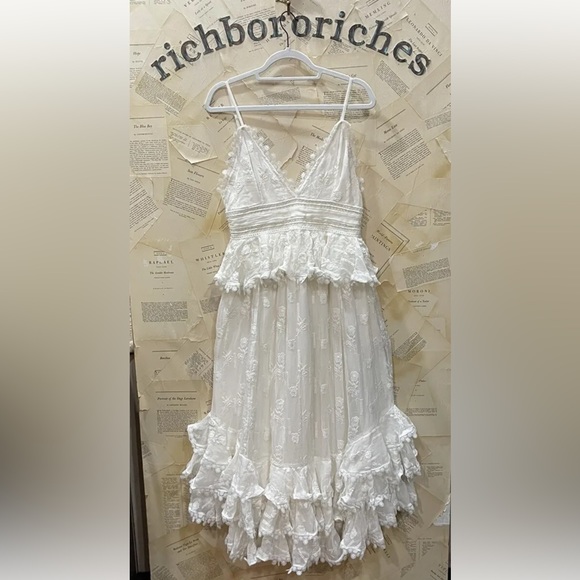 Anthropologie Bhldn Rococo Sand Marla Long Dress Tiered Embroidery Floral Ivory - Picture 9 of 10